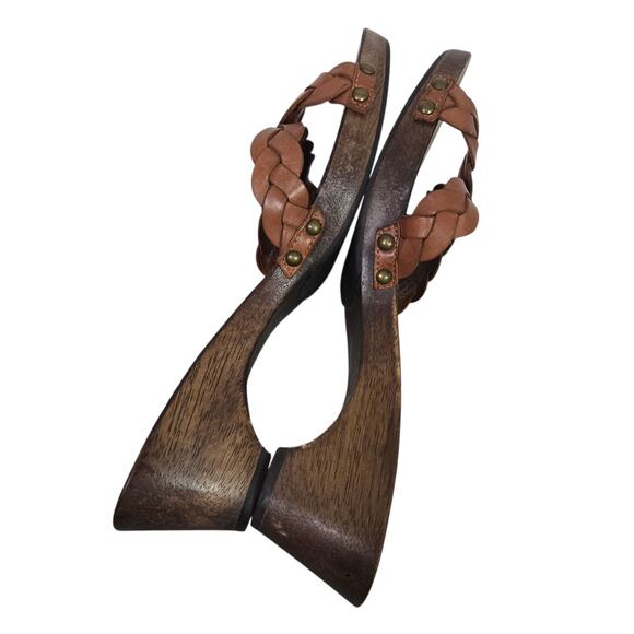 Vintage Wooden Heels Sandal Brown Banana Republic Braided Woven Leather Mule 8.5 - Picture 6 of 16